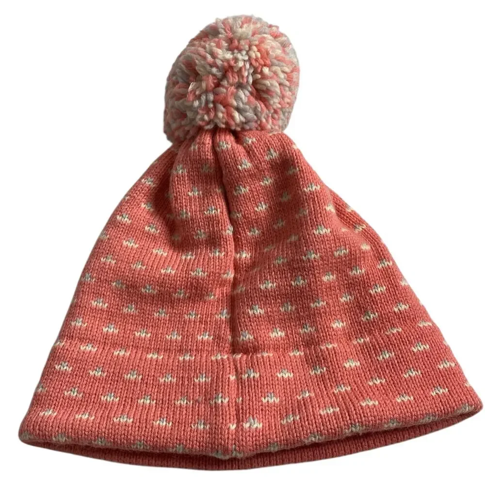 Vintage 80s Serac Wool Beanie Pink Birdseye Print Pom Pom Womens Ski Hat USA